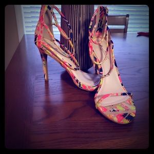 Multicolored Triple Ankle Strap Heels